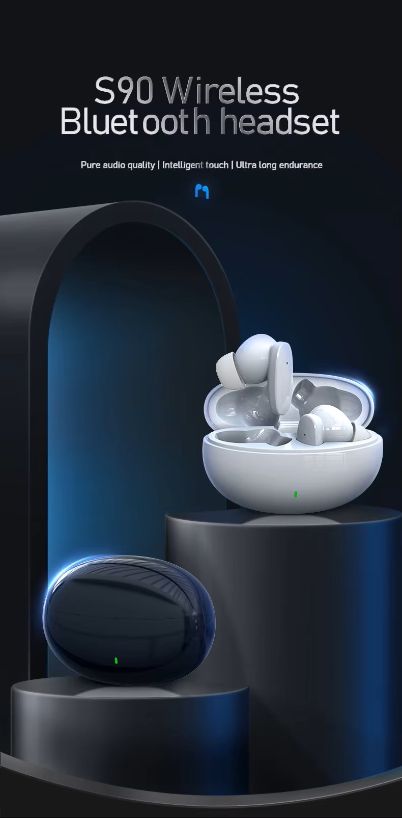 S90 In-Ear Headset Dual Mic LED Battery Indicator HiFi Stereo, Noise Reduction, IPX-3 Waterproof ,BT.5.4