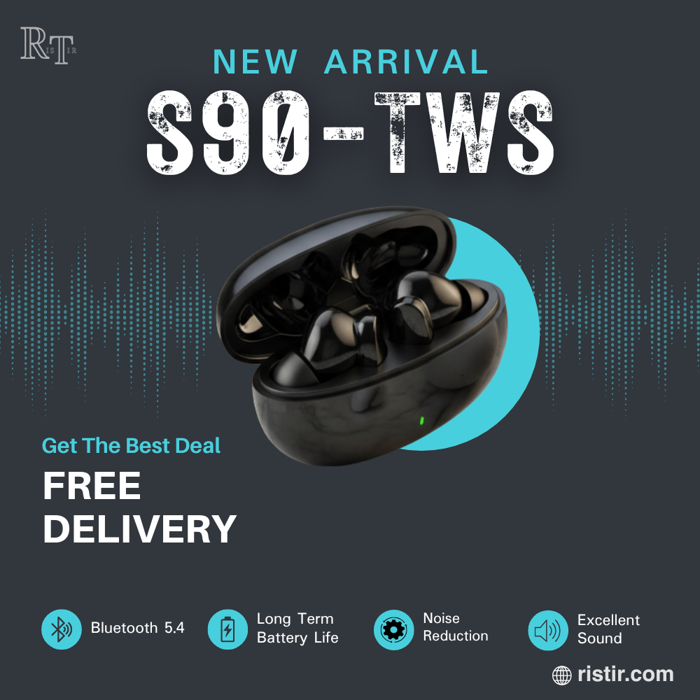 S90 In-Ear Headset Dual Mic LED Battery Indicator HiFi Stereo, Noise Reduction, IPX-3 Waterproof ,BT.5.4